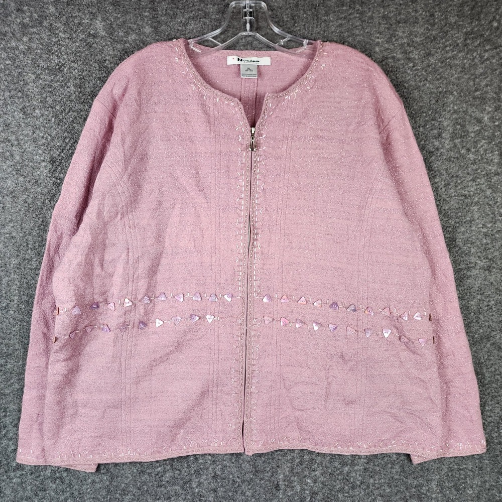 Nygard Cardigan Sweater Womens XL Wool Blend Metallic Beaded Zip Front